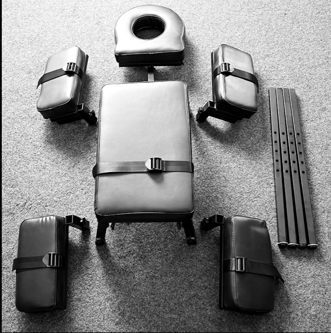 Ships from the USA! Fetdom Spanking Stand Bondage Table Adjustable Restraint Wrist Cuffs Included Sex Furniture Massage Bed with Face & Crotch Hole for Adult Couples, Padded PU Black Leather