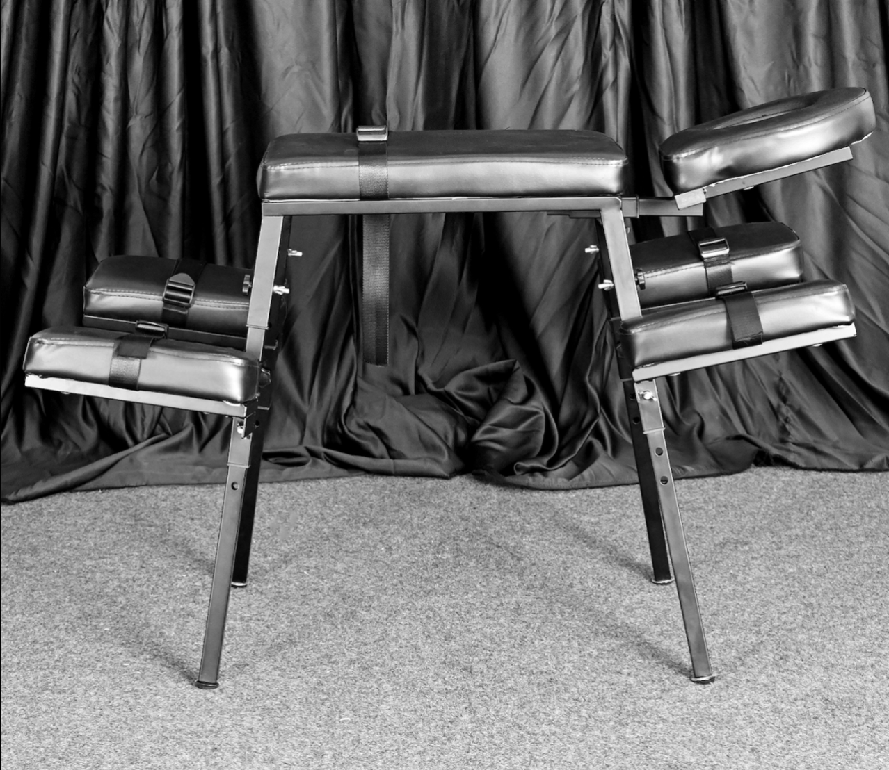 Ships from the USA! Fetdom Spanking Stand Bondage Table Adjustable Restraint Wrist Cuffs Included Sex Furniture Massage Bed with Face & Crotch Hole for Adult Couples, Padded PU Black Leather