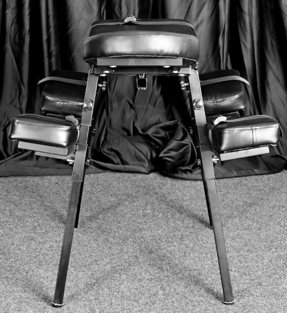 Ships from the USA! Fetdom Spanking Stand Bondage Table Adjustable Restraint Wrist Cuffs Included Sex Furniture Massage Bed with Face & Crotch Hole for Adult Couples, Padded PU Black Leather