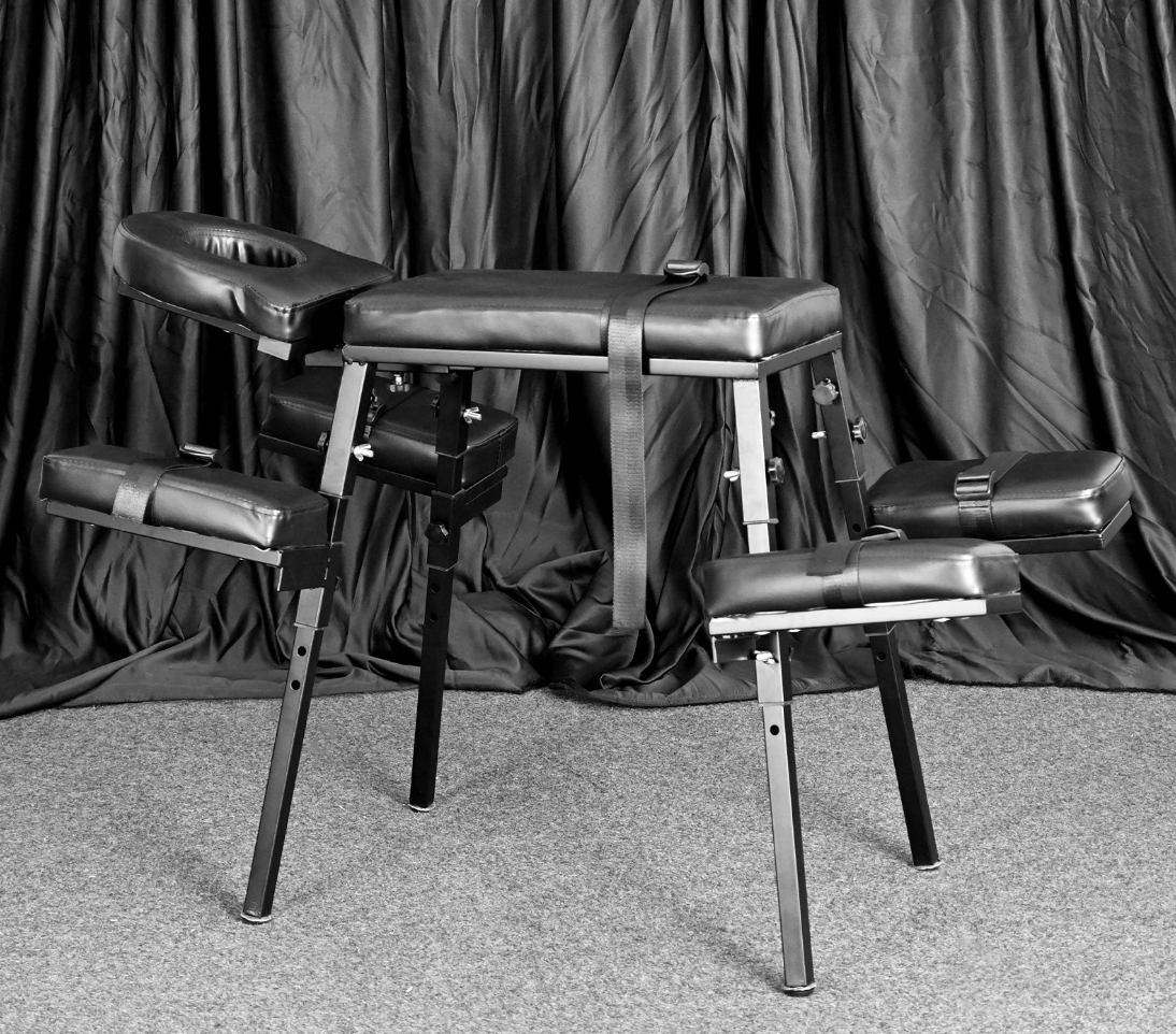 Ships from the USA! Fetdom Spanking Stand Bondage Table Adjustable Restraint Wrist Cuffs Included Sex Furniture Massage Bed with Face & Crotch Hole for Adult Couples, Padded PU Black Leather