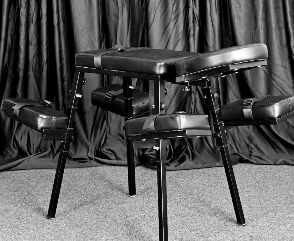 Ships from the USA! Fetdom Spanking Stand Bondage Table Adjustable Restraint Wrist Cuffs Included Sex Furniture Massage Bed with Face & Crotch Hole for Adult Couples, Padded PU Black Leather